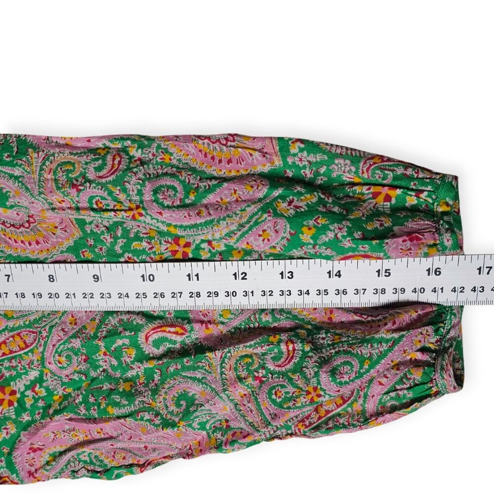 ba&sh Odeon Paisley Print Mini Dress Green Pink Cotton Size 2 - Picture 6 of 10